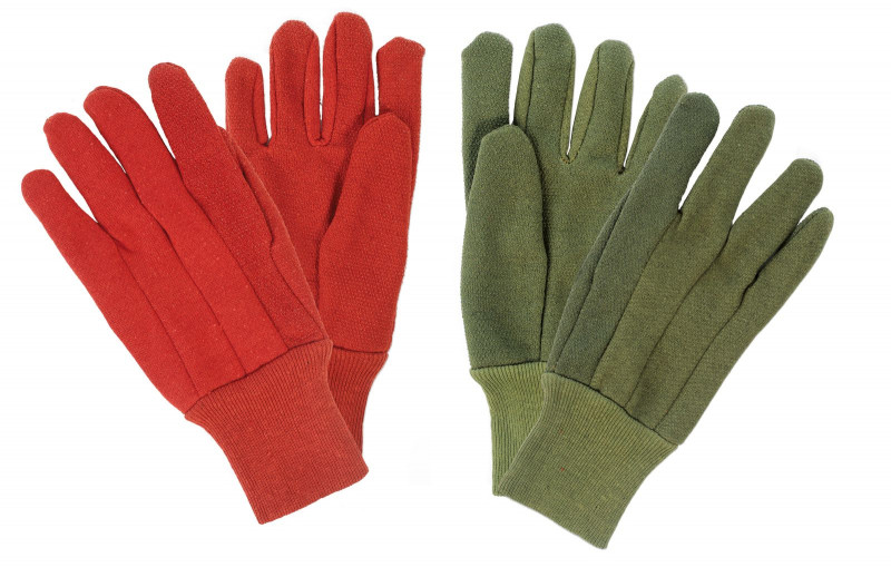 Jersey Garden Gloves  "Comfort Grip", 2 pairs red + olive (L)